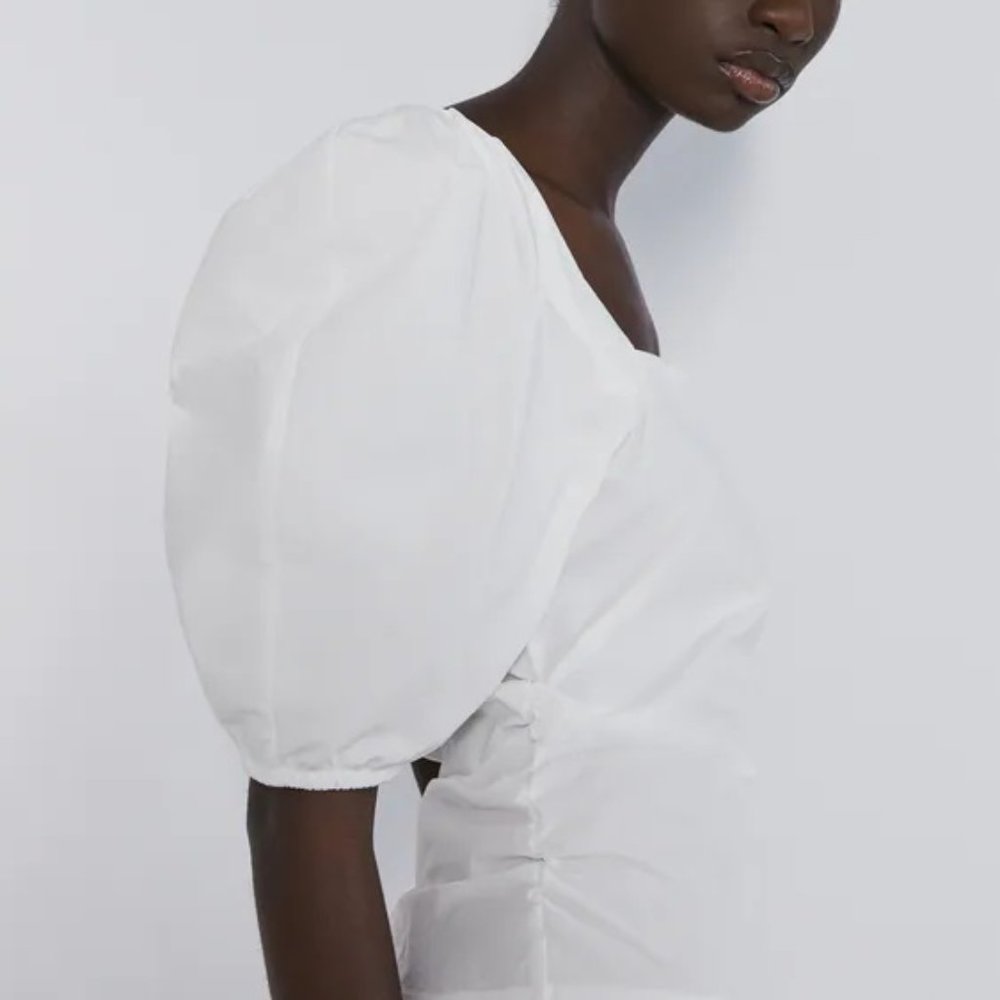 Zara White Puff Sleeve Top